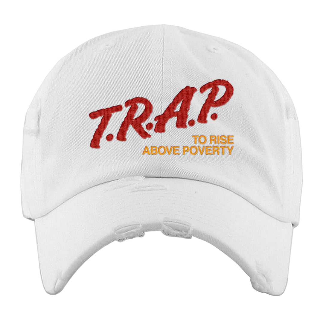 Sofvi 1s Distressed Dad Hat | Trap To Rise Above Poverty, White