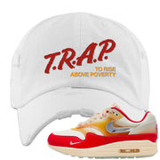 Sofvi 1s Distressed Dad Hat | Trap To Rise Above Poverty, White