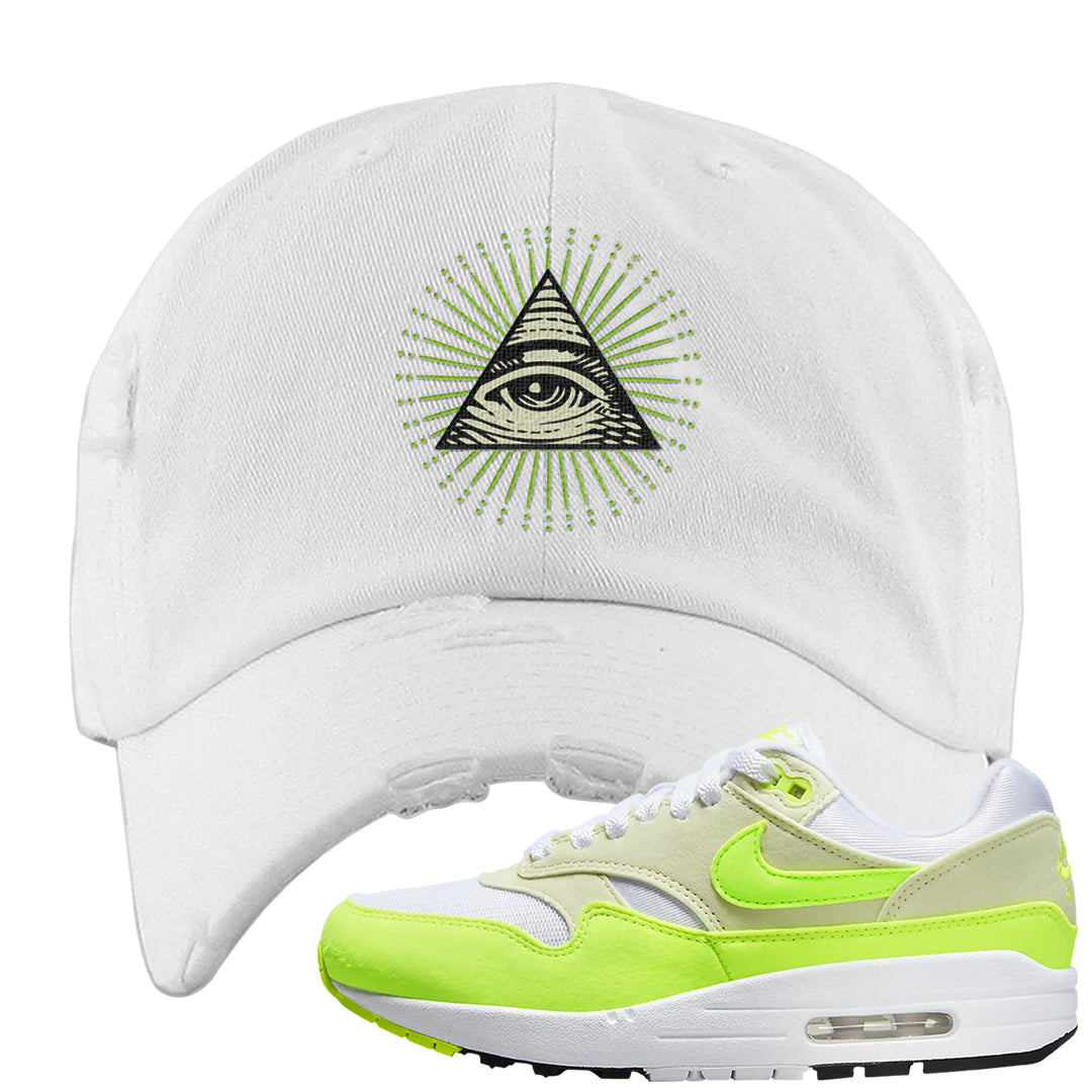 Volt Suede 1s Distressed Dad Hat | All Seeing Eye, White