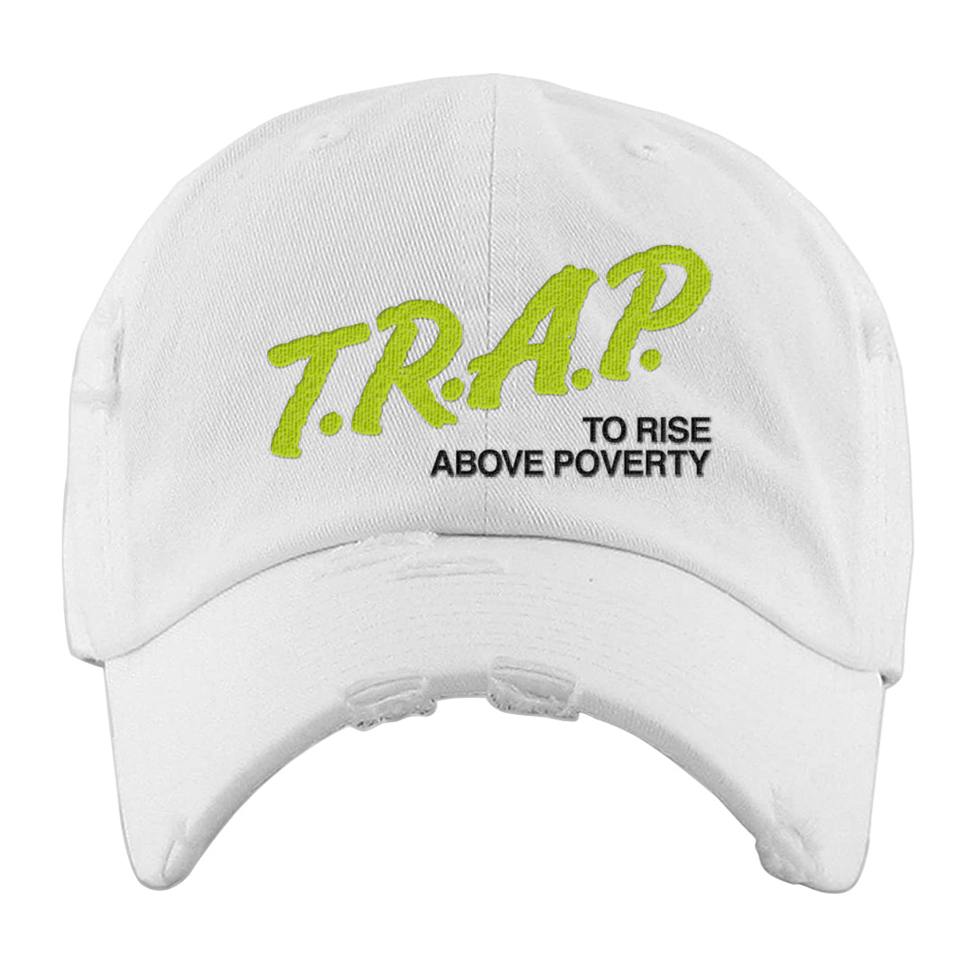 Volt Suede 1s Distressed Dad Hat | Trap To Rise Above Poverty, White