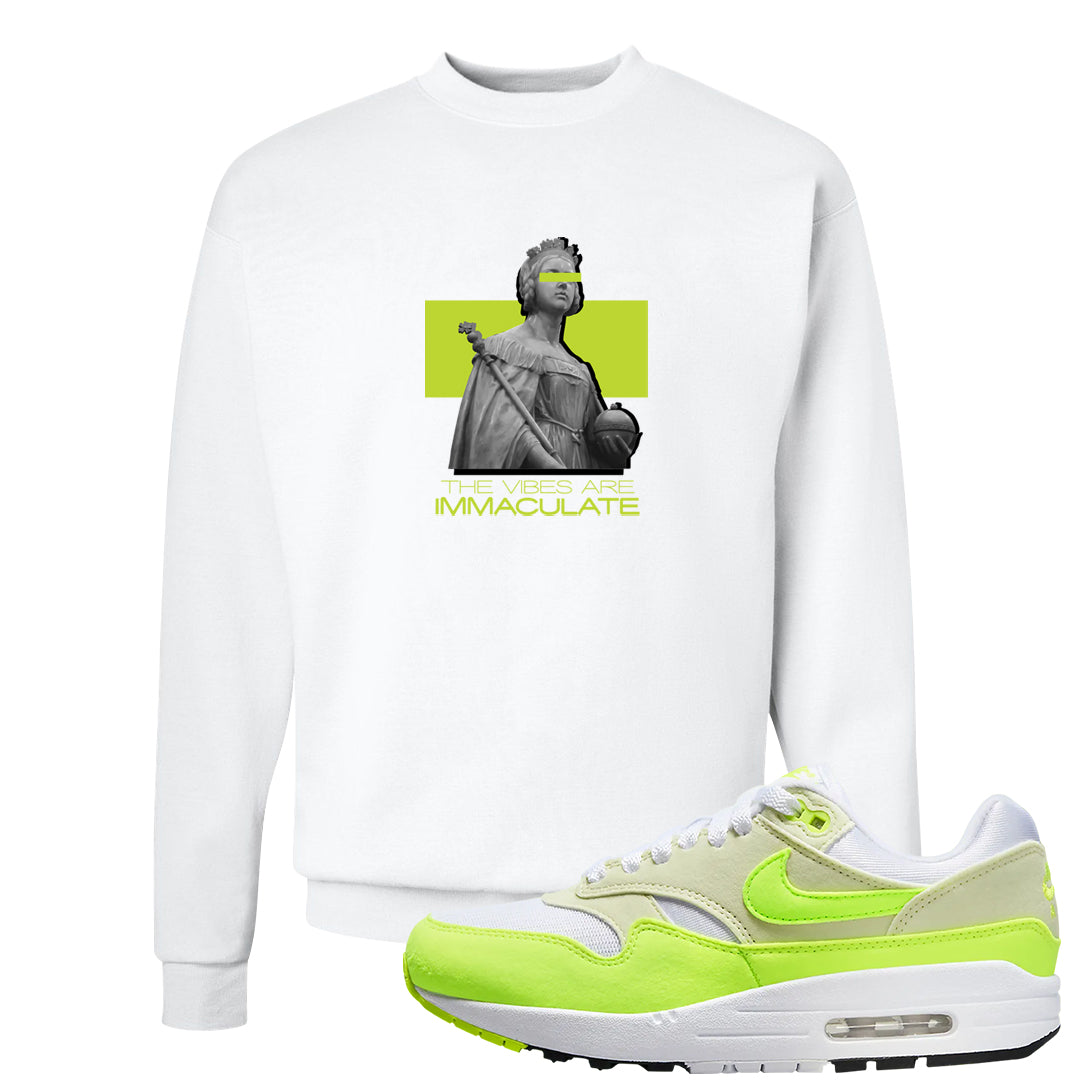 Volt Suede 1s Crewneck Sweatshirt | The Vibes Are Immaculate, White