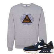 Midnight Navy 90s Crewneck Sweatshirt | All Seeing Eye, Ash