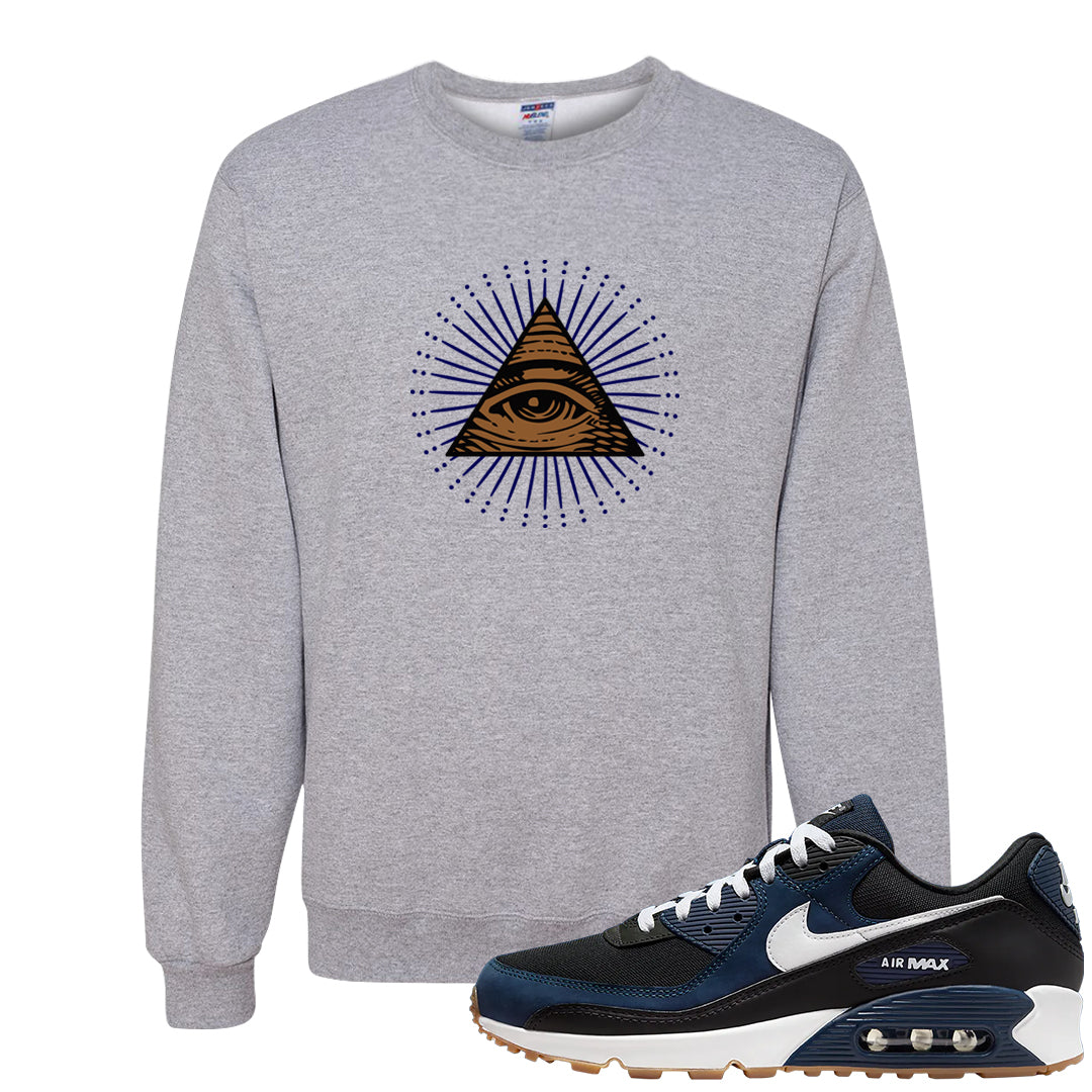 Midnight Navy 90s Crewneck Sweatshirt | All Seeing Eye, Ash