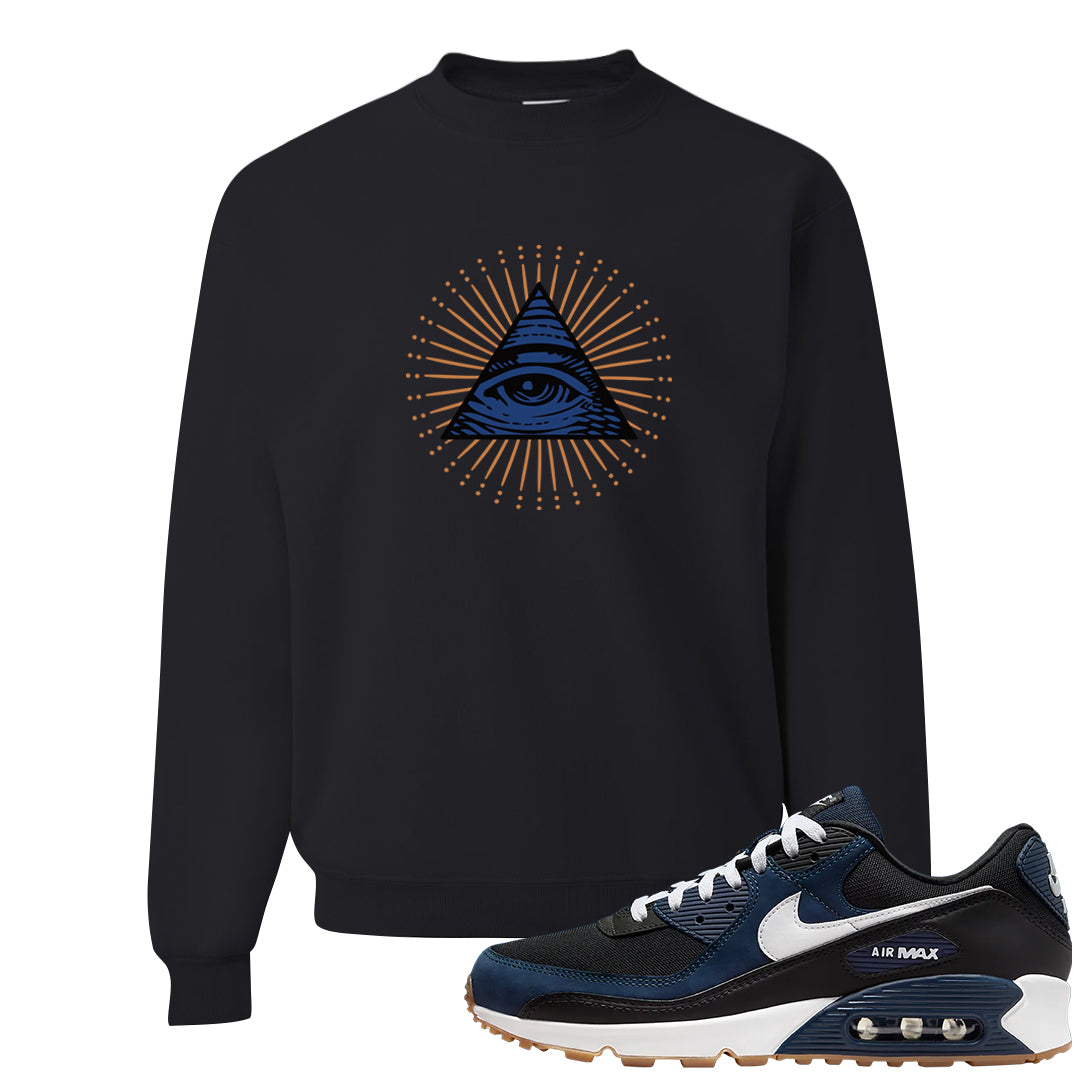 Midnight Navy 90s Crewneck Sweatshirt | All Seeing Eye, Black