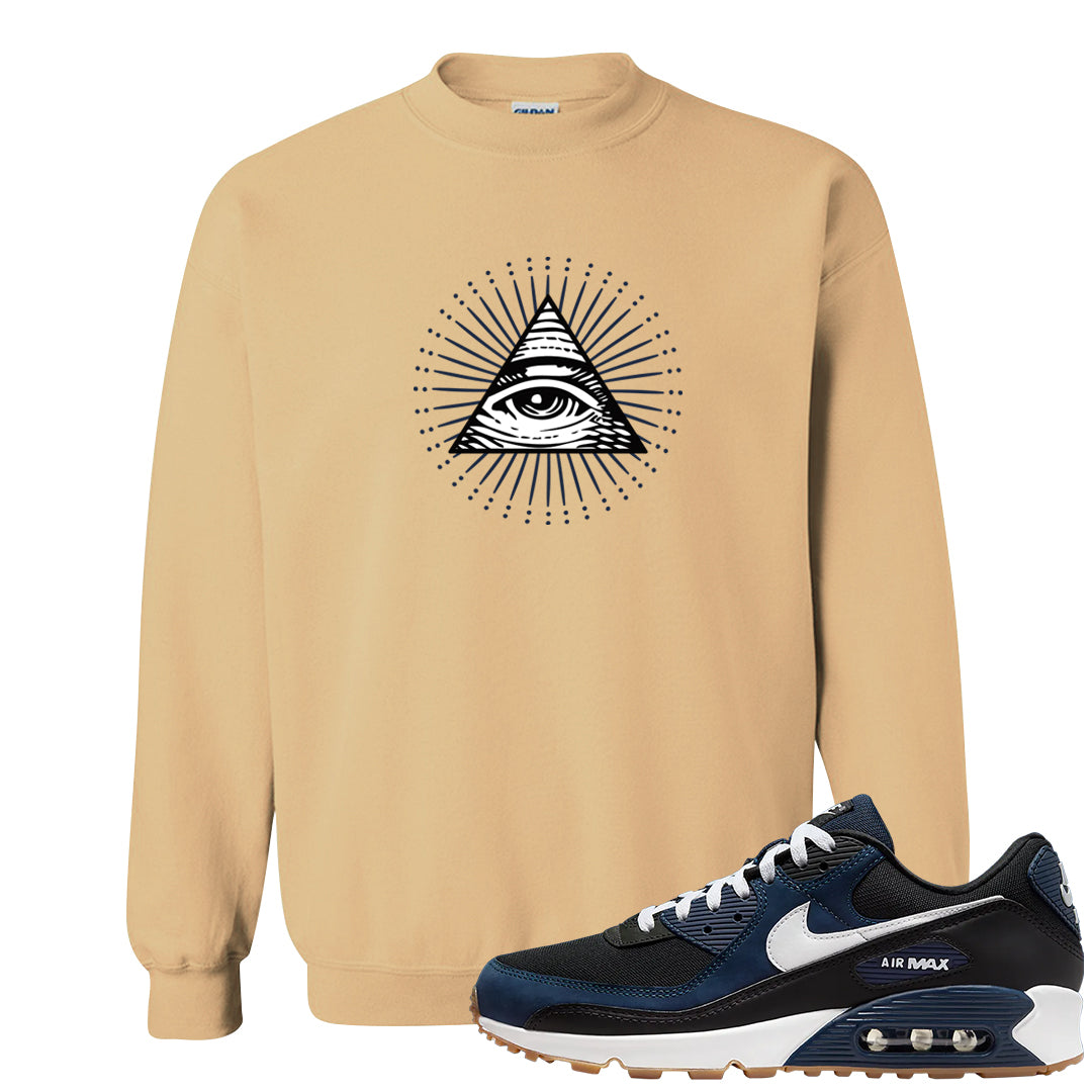 Midnight Navy 90s Crewneck Sweatshirt | All Seeing Eye, Old Gold