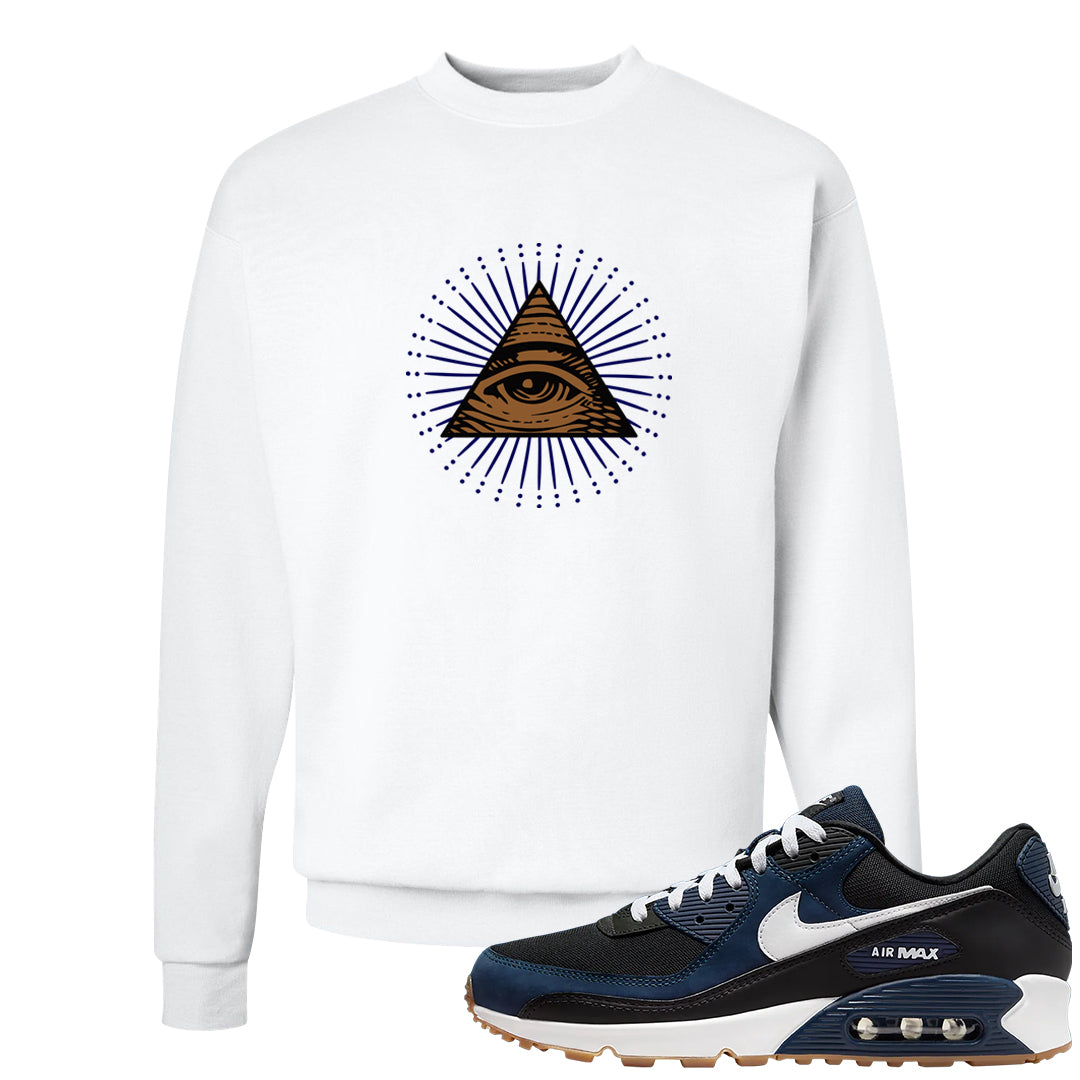 Midnight Navy 90s Crewneck Sweatshirt | All Seeing Eye, White