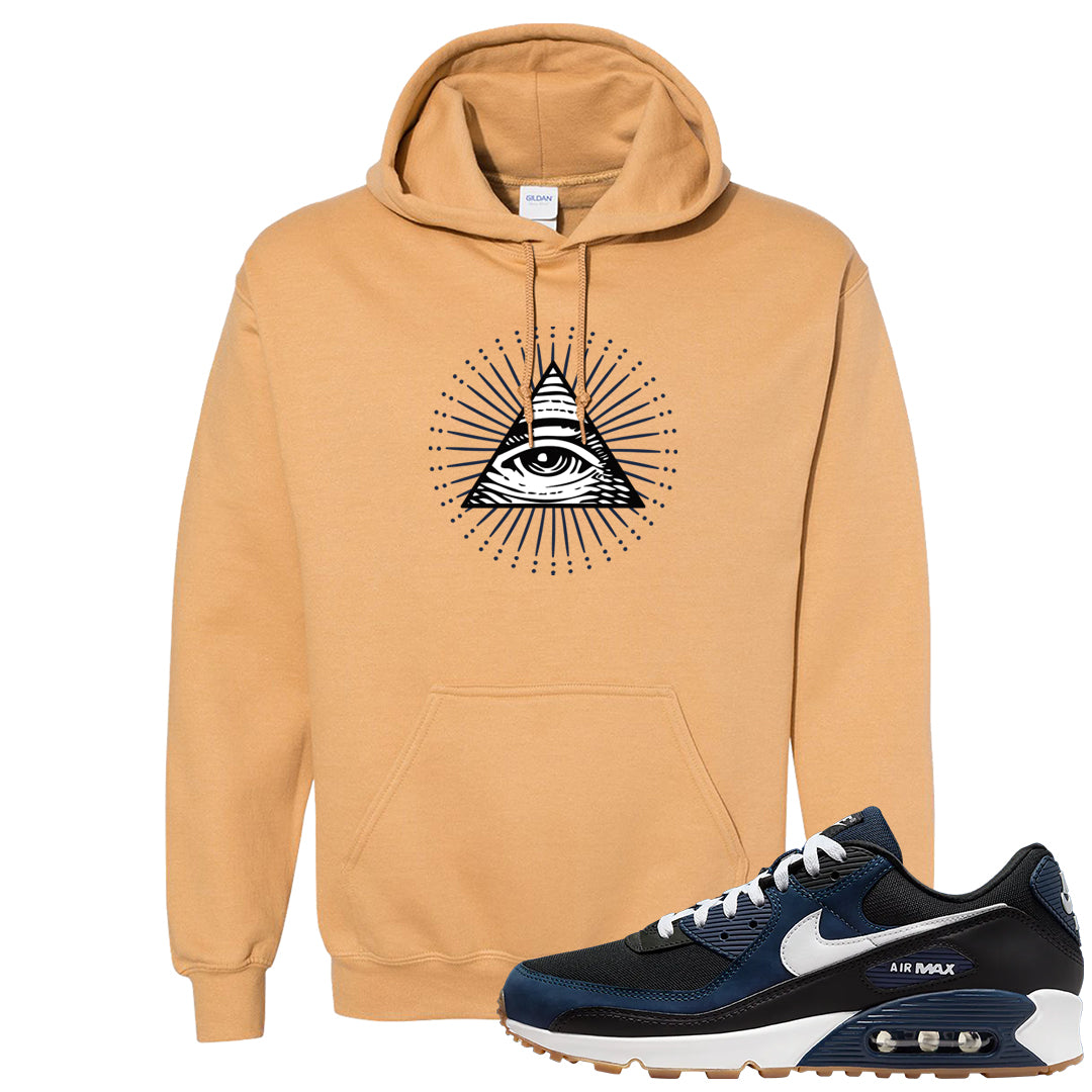 Midnight Navy 90s Hoodie | All Seeing Eye, Old Gold
