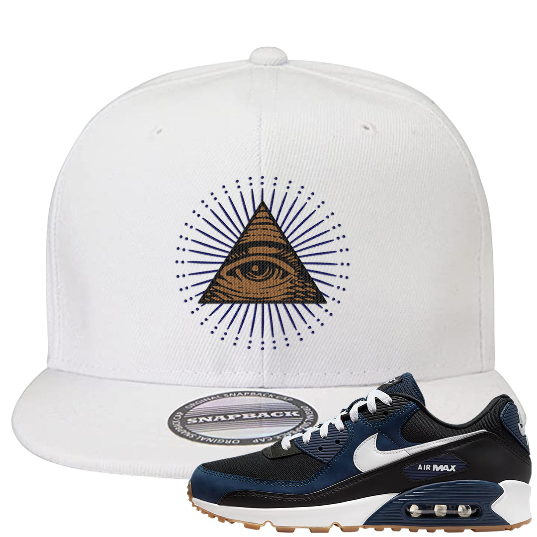 Midnight Navy 90s Snapback Hat | All Seeing Eye, White