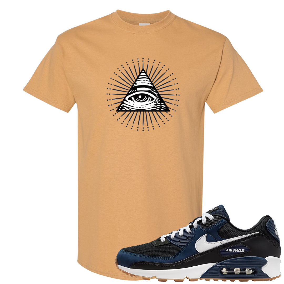 Midnight Navy 90s T Shirt | All Seeing Eye, Old Gold