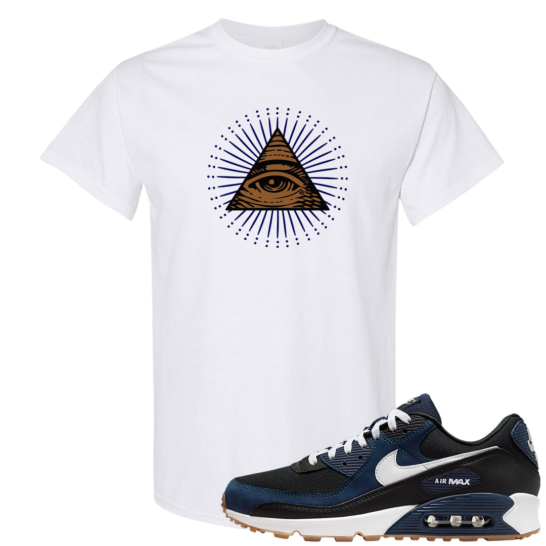 Midnight Navy 90s T Shirt | All Seeing Eye, White