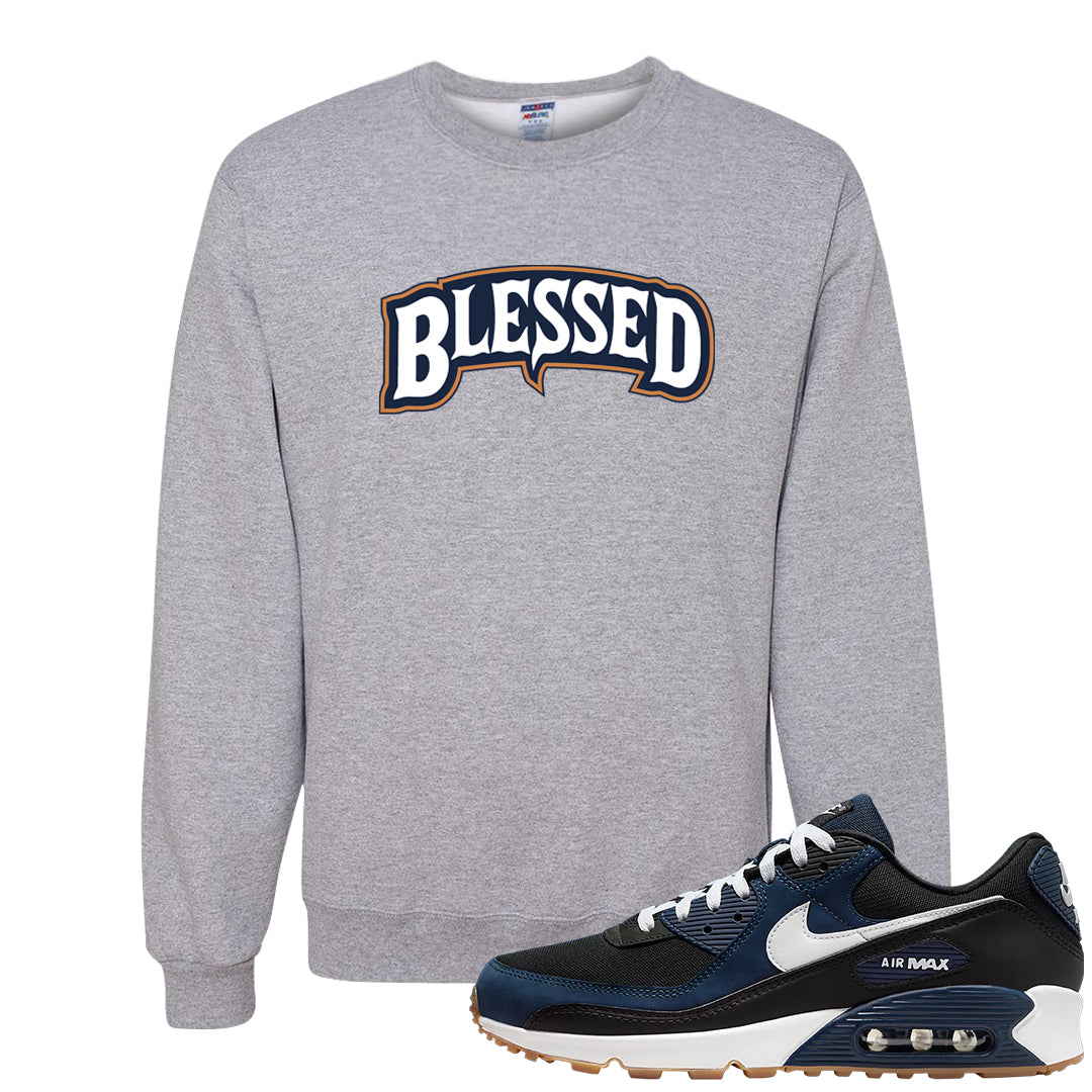 Midnight Navy 90s Crewneck Sweatshirt | Blessed Arch, Ash