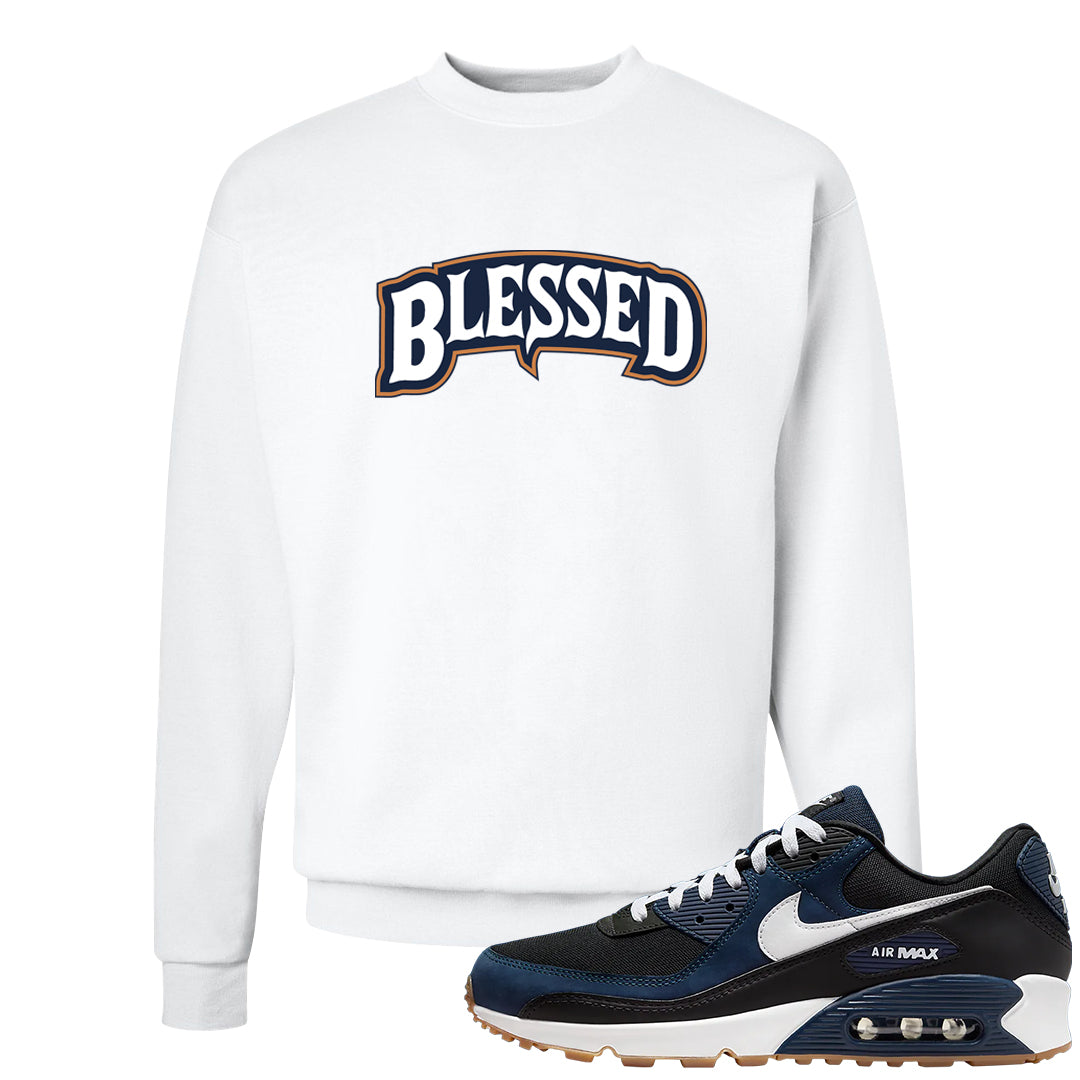 Midnight Navy 90s Crewneck Sweatshirt | Blessed Arch, White