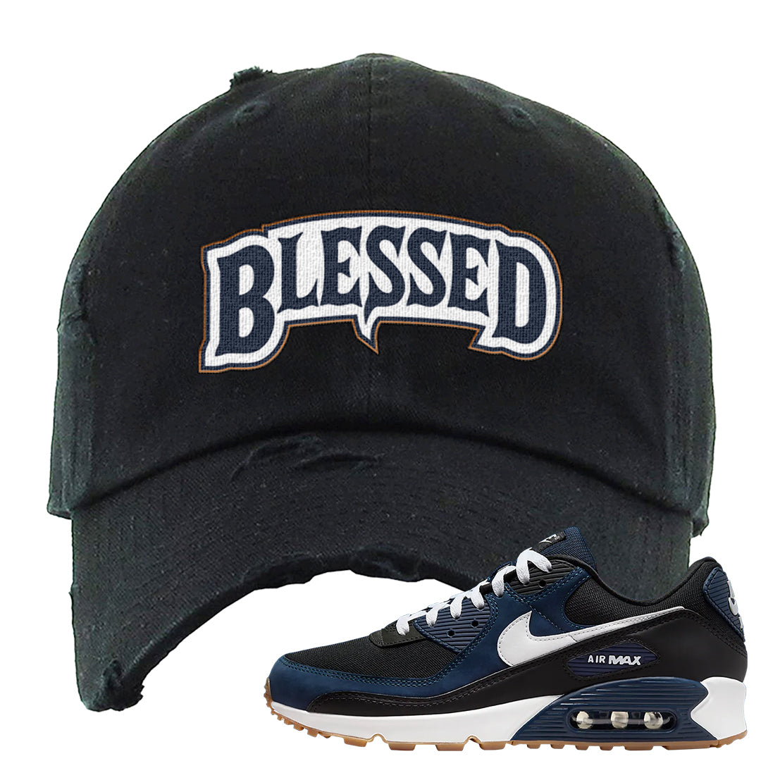 Midnight Navy 90s Distressed Dad Hat | Blessed Arch, Black