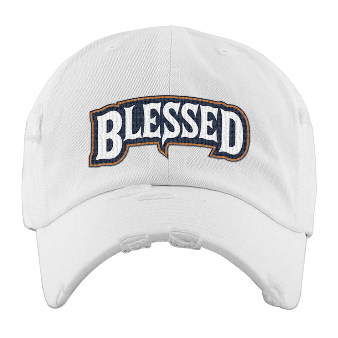 Midnight Navy 90s Distressed Dad Hat | Blessed Arch, White