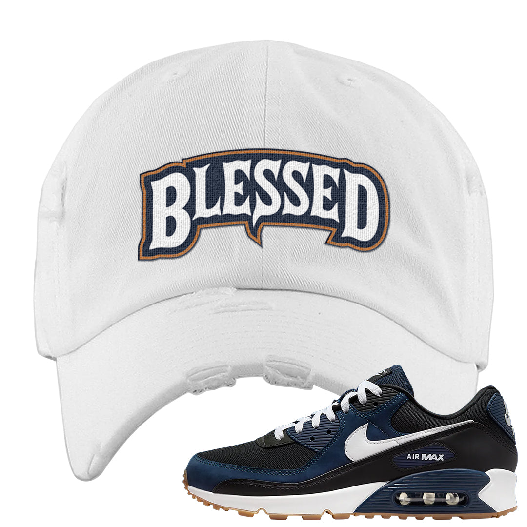 Midnight Navy 90s Distressed Dad Hat | Blessed Arch, White