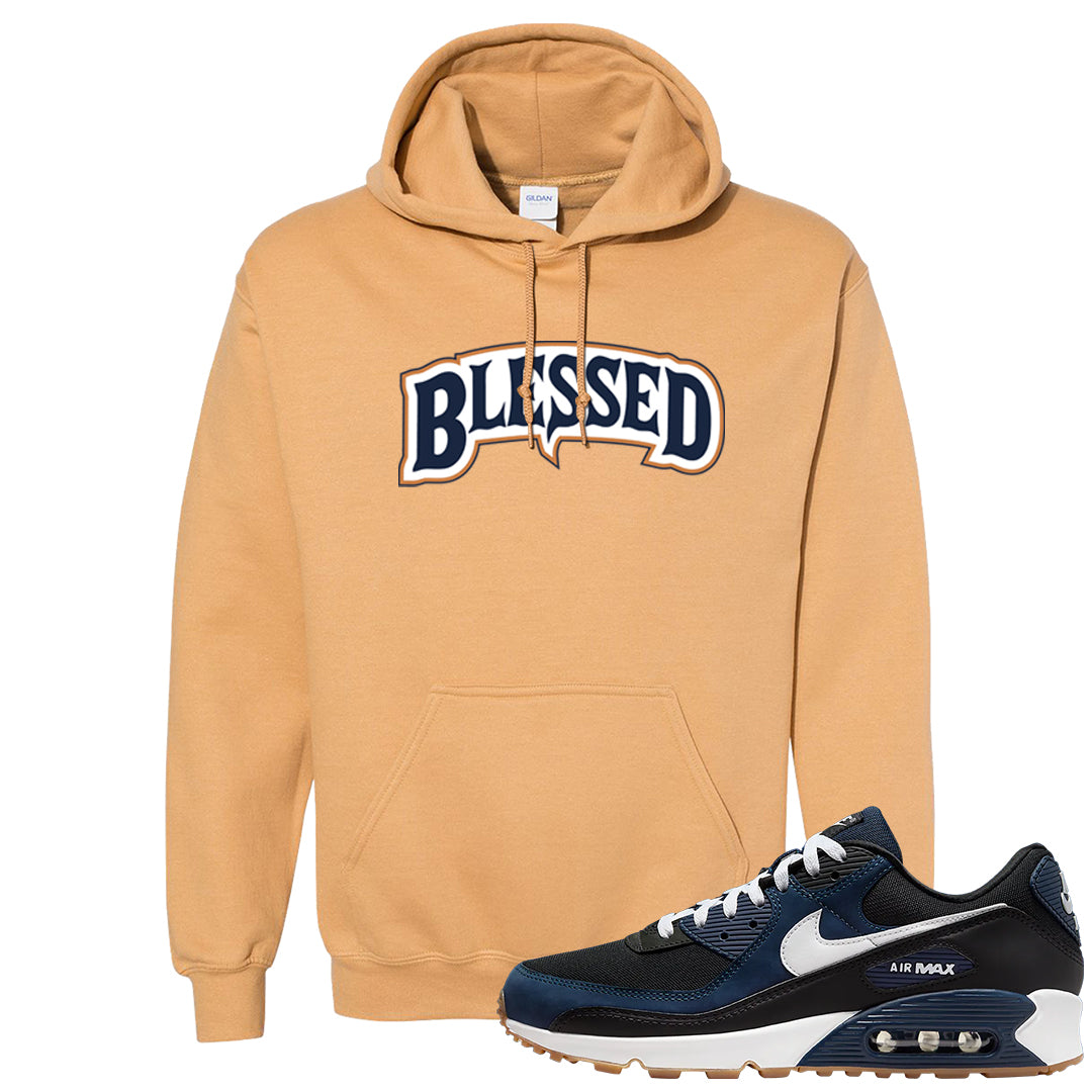 Midnight Navy 90s Hoodie | Blessed Arch, Old Gold