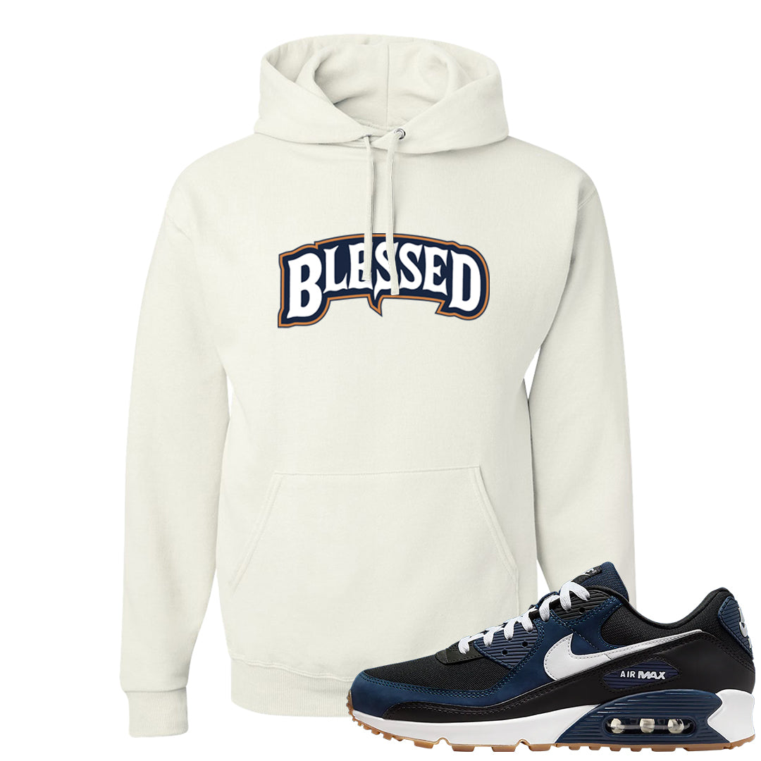 Midnight Navy 90s Hoodie | Blessed Arch, White