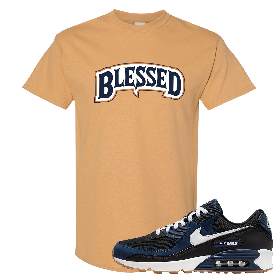 Midnight Navy 90s T Shirt | Blessed Arch, Old Gold