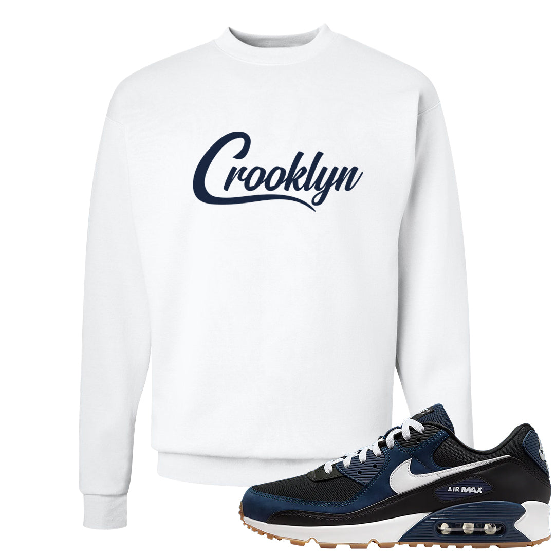 Midnight Navy 90s Crewneck Sweatshirt | Crooklyn, White