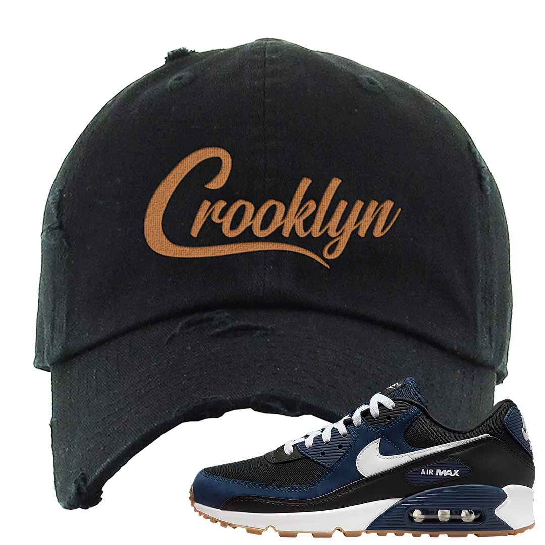 Midnight Navy 90s Distressed Dad Hat | Crooklyn, Black