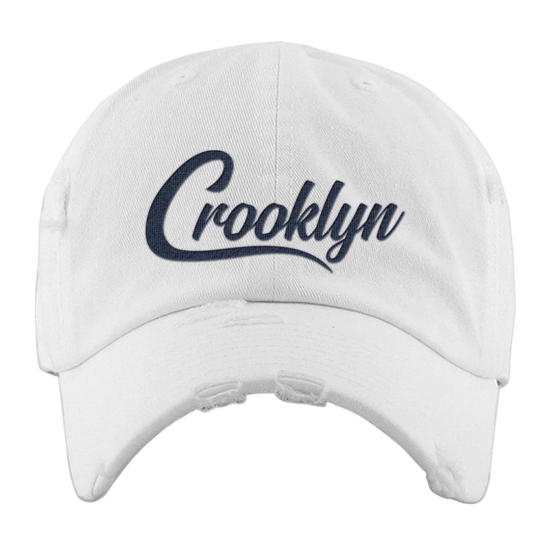 Midnight Navy 90s Distressed Dad Hat | Crooklyn, White