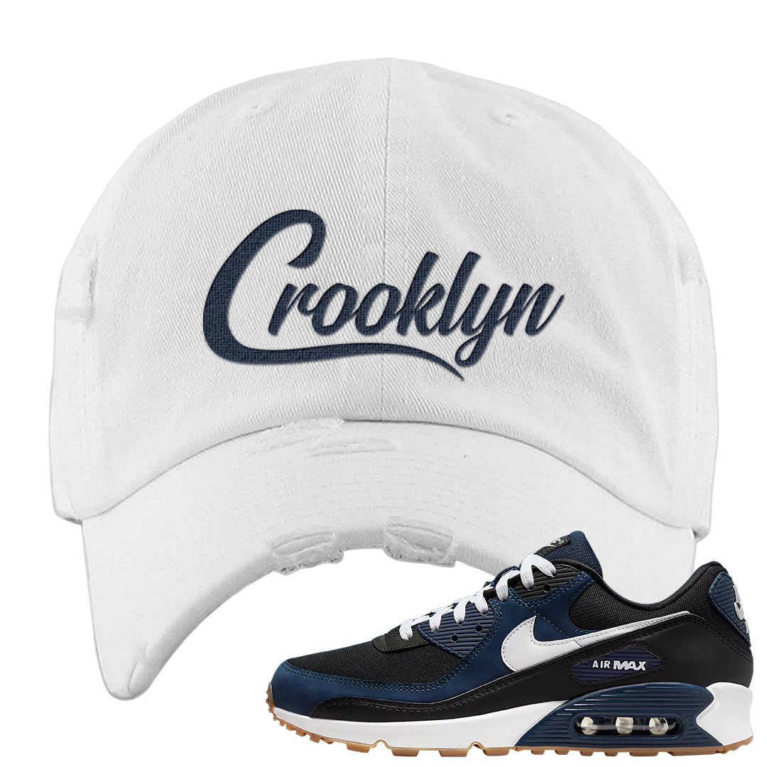 Midnight Navy 90s Distressed Dad Hat | Crooklyn, White