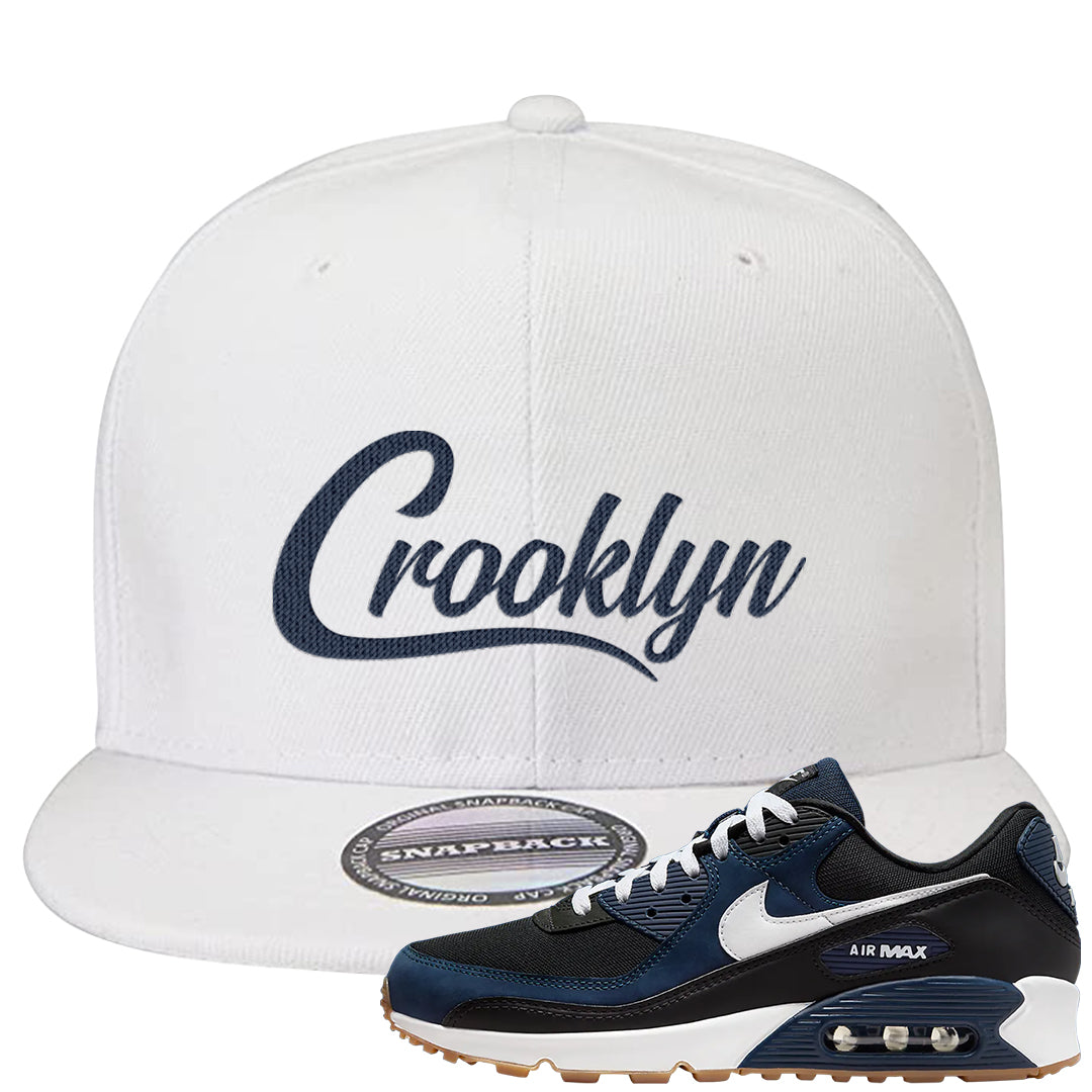 Midnight Navy 90s Snapback Hat | Crooklyn, White