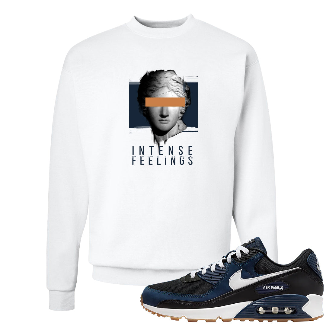 Midnight Navy 90s Crewneck Sweatshirt | Intense Feelings, White