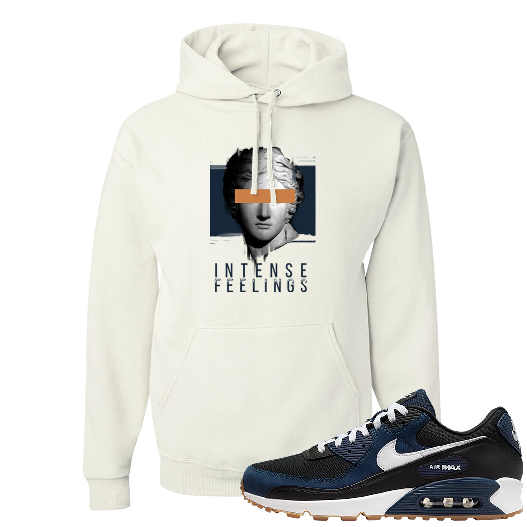 Midnight Navy 90s Hoodie | Intense Feelings, White