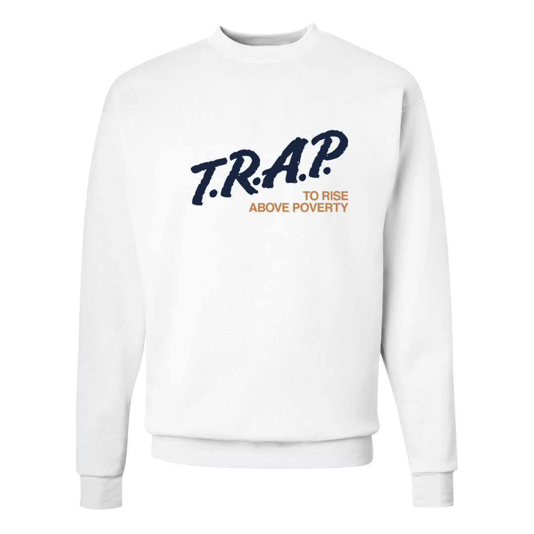 Midnight Navy 90s Crewneck Sweatshirt | Trap To Rise Above Poverty, White
