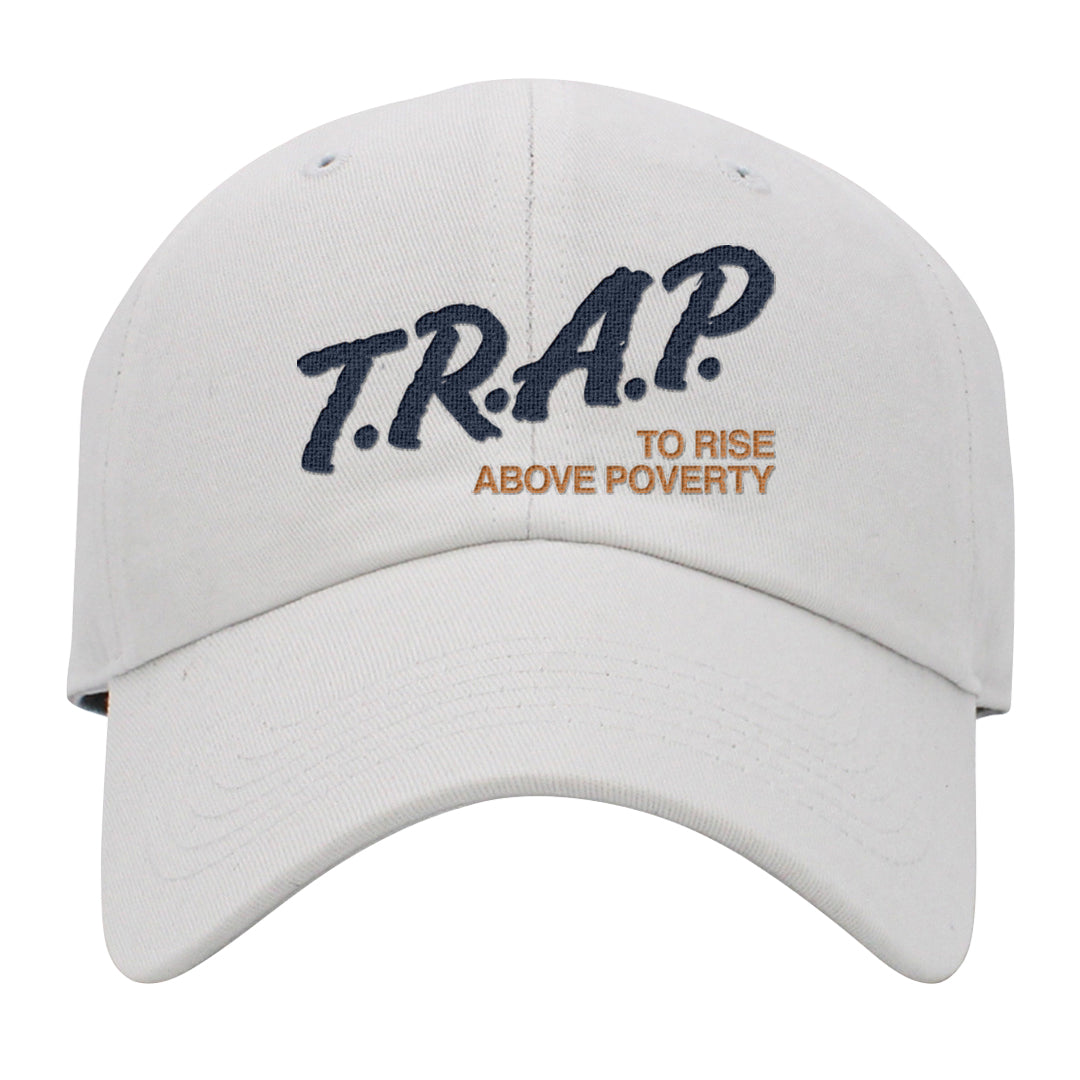 Midnight Navy 90s Dad Hat | Trap To Rise Above Poverty, White