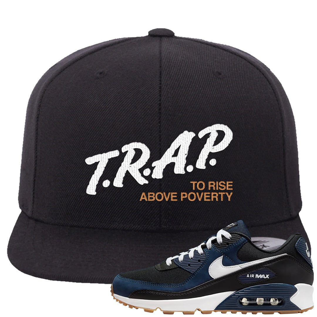 Midnight Navy 90s Snapback Hat | Trap To Rise Above Poverty, Black