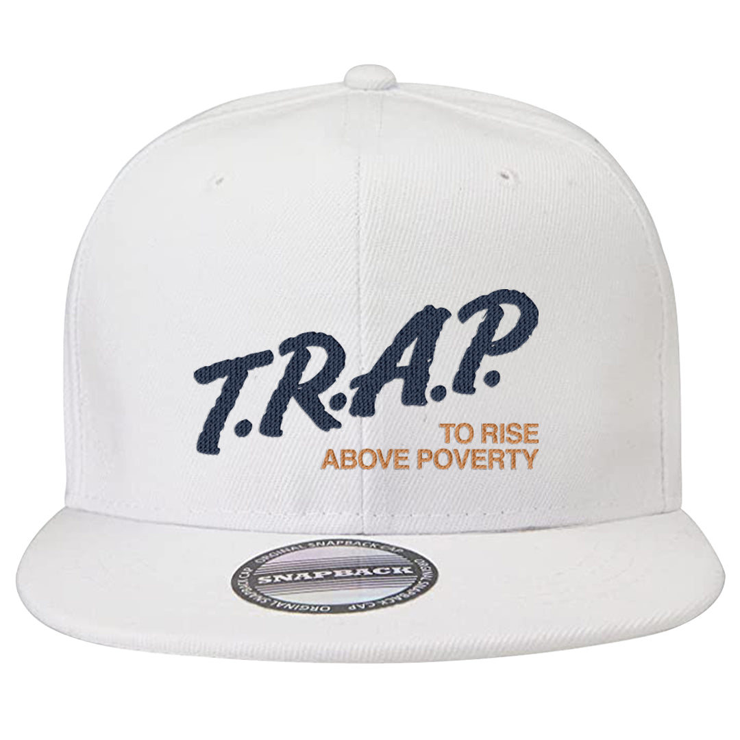 Midnight Navy 90s Snapback Hat | Trap To Rise Above Poverty, White