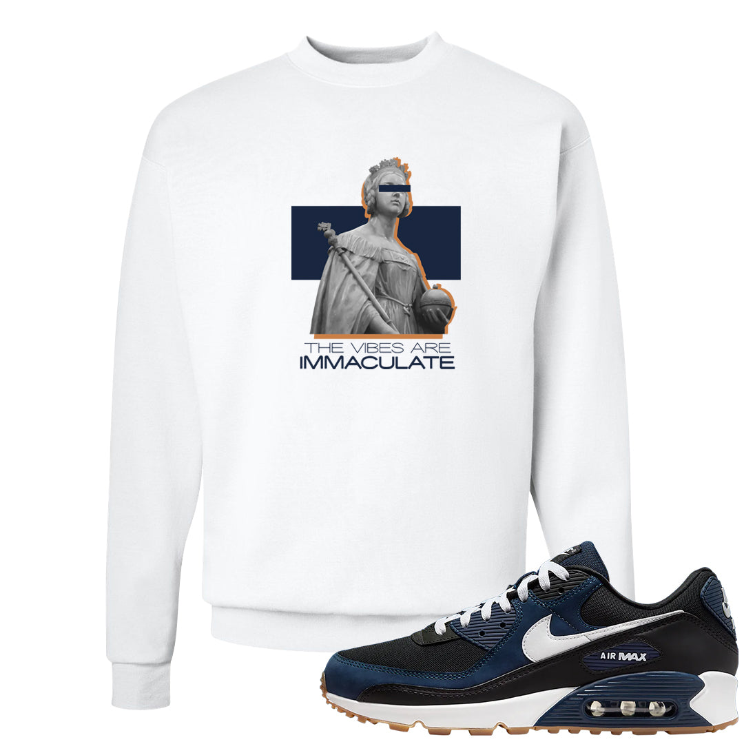 Midnight Navy 90s Crewneck Sweatshirt | The Vibes Are Immaculate, White
