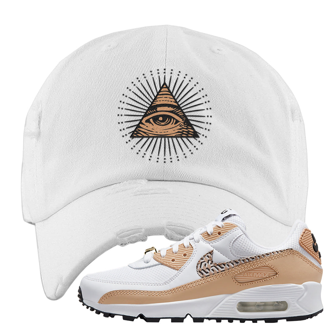 United In Victory 90s Distressed Dad Hat | All Seeing Eye, White