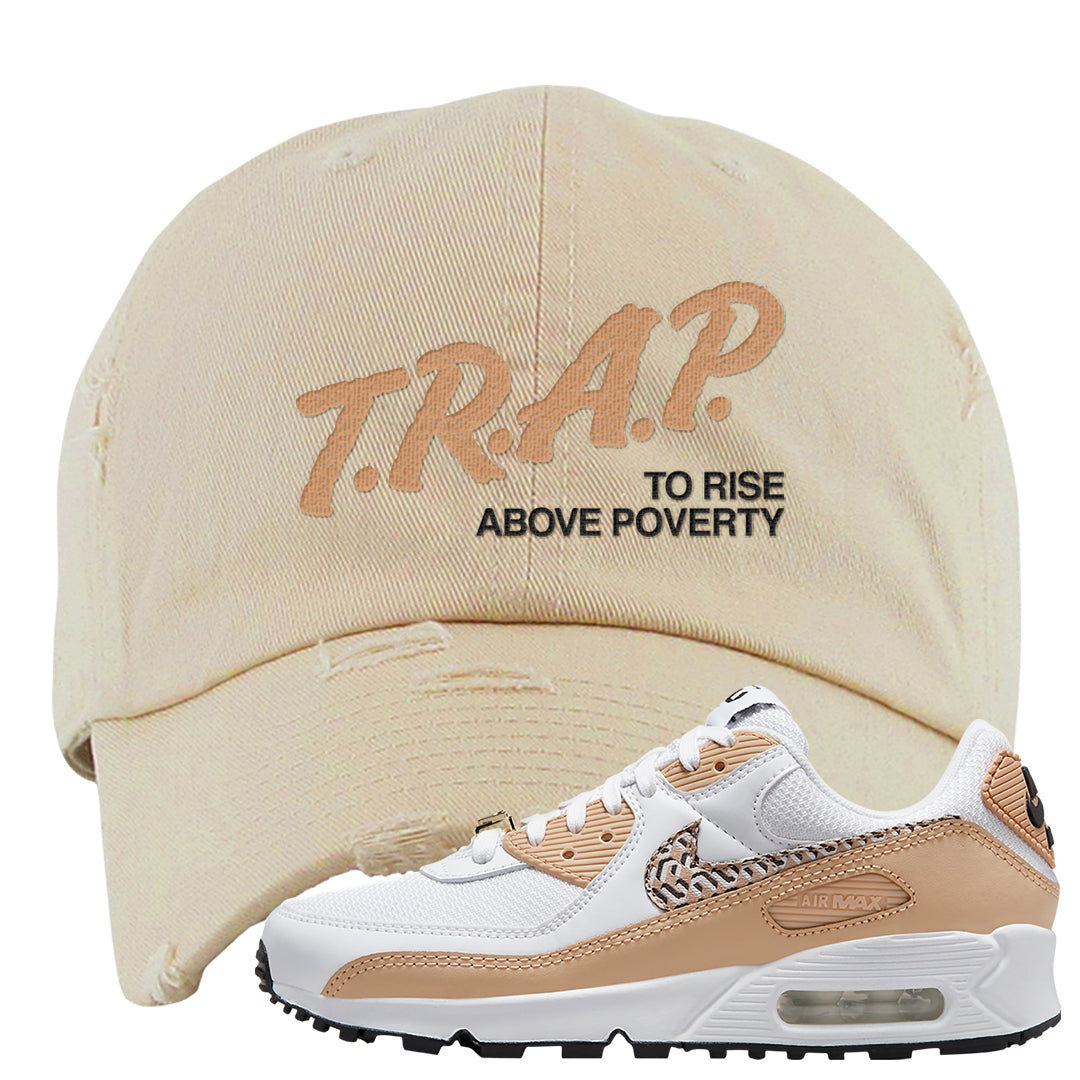 United In Victory 90s Distressed Dad Hat | Trap To Rise Above Poverty, Ivory