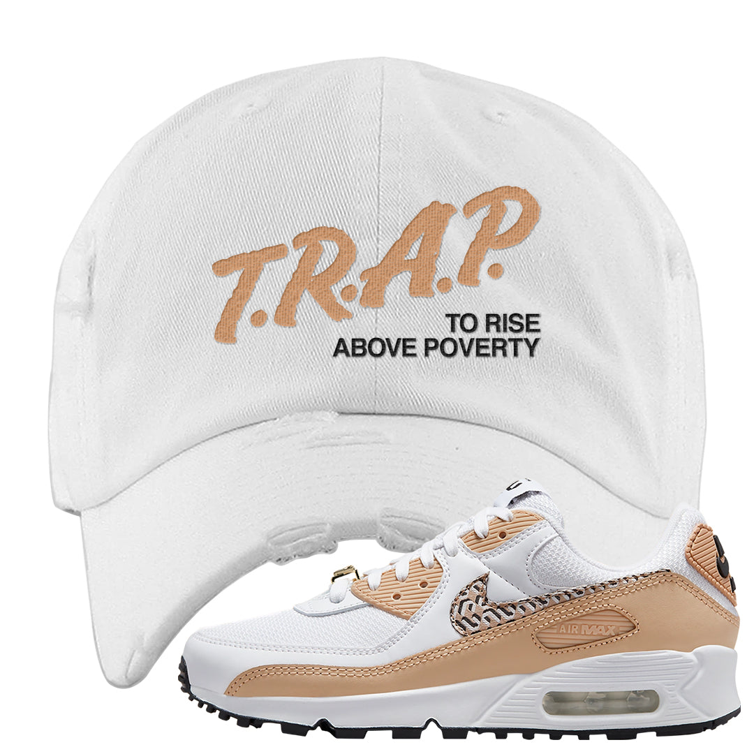 United In Victory 90s Distressed Dad Hat | Trap To Rise Above Poverty, White
