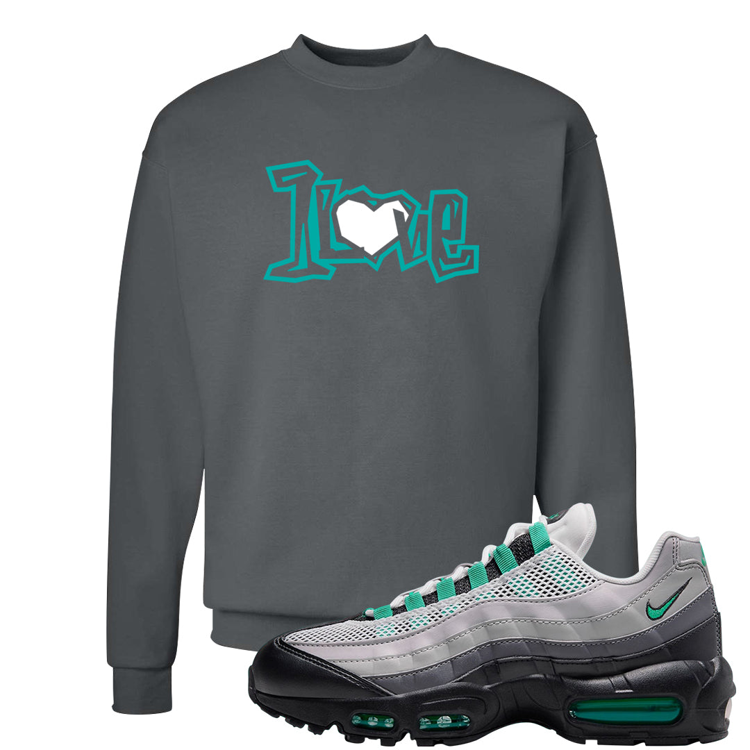 Stadium Green 95s Crewneck Sweatshirt | 1 Love, Smoke Grey