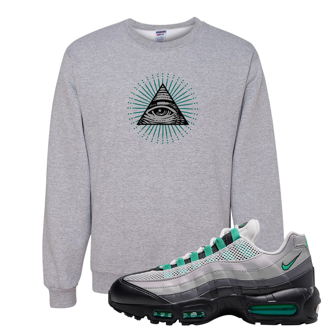 Stadium Green 95s Crewneck Sweatshirt | All Seeing Eye, Ash