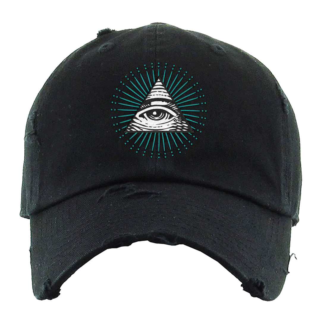 Stadium Green 95s Distressed Dad Hat | All Seeing Eye, Black