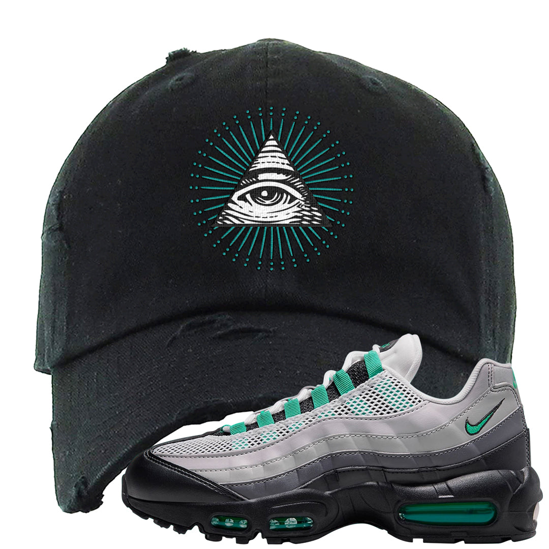 Stadium Green 95s Distressed Dad Hat | All Seeing Eye, Black
