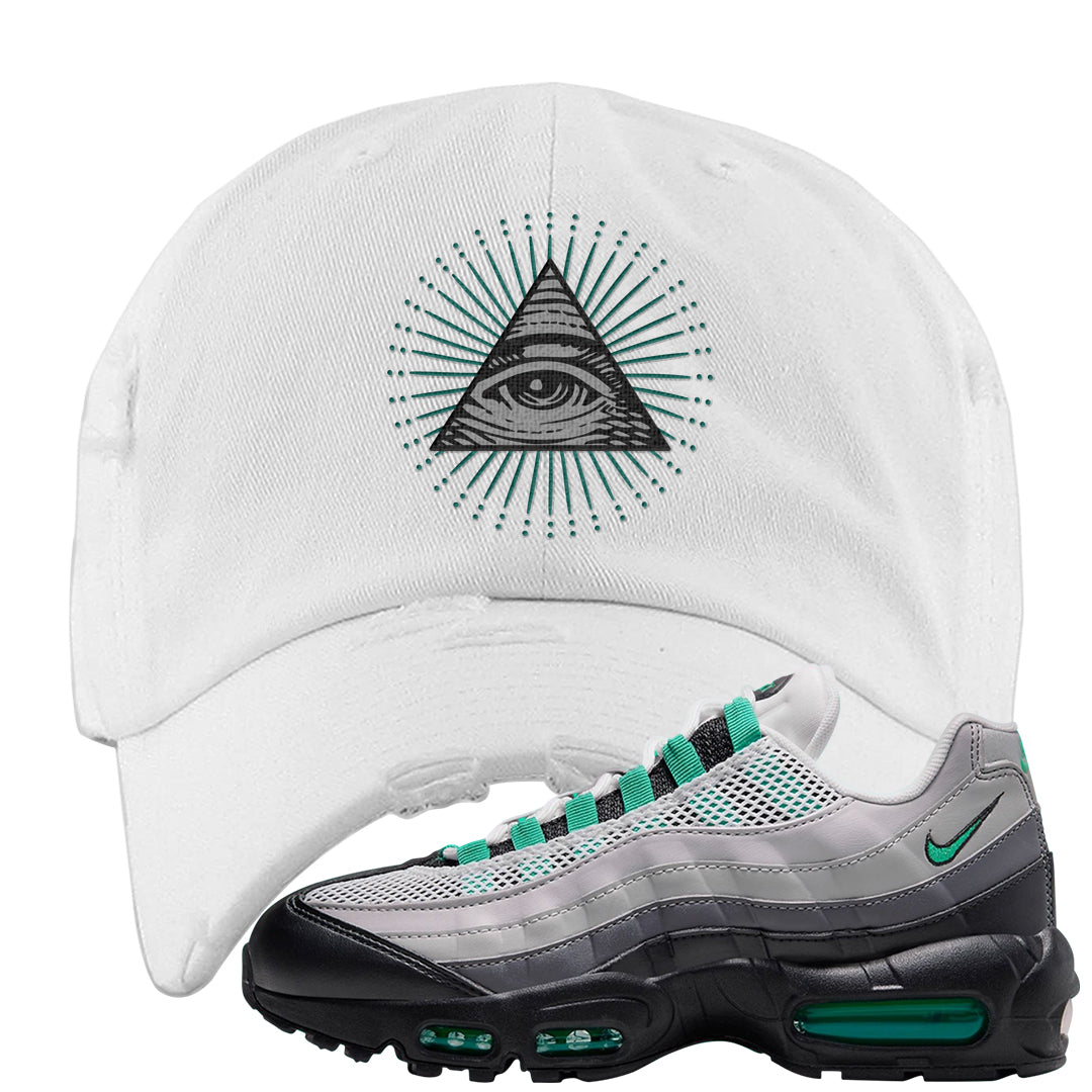 Stadium Green 95s Distressed Dad Hat | All Seeing Eye, White