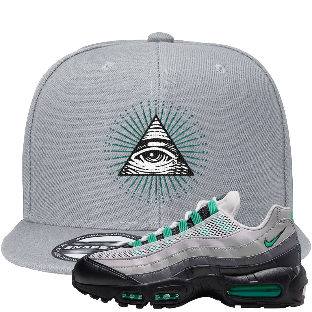 Stadium Green 95s Snapback Hat | All Seeing Eye, Light Gray