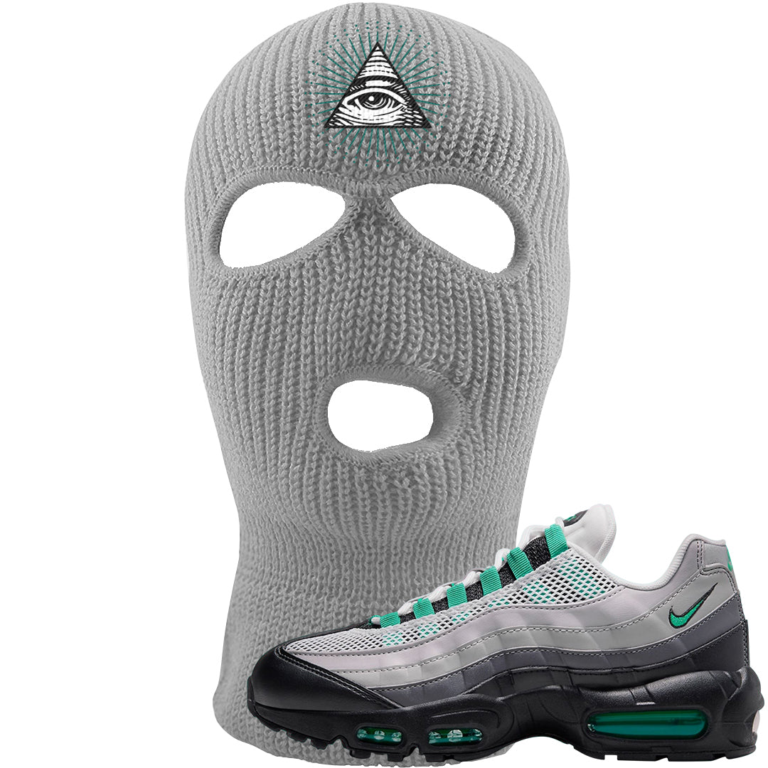 Stadium Green 95s Ski Mask | All Seeing Eye, Light Gray