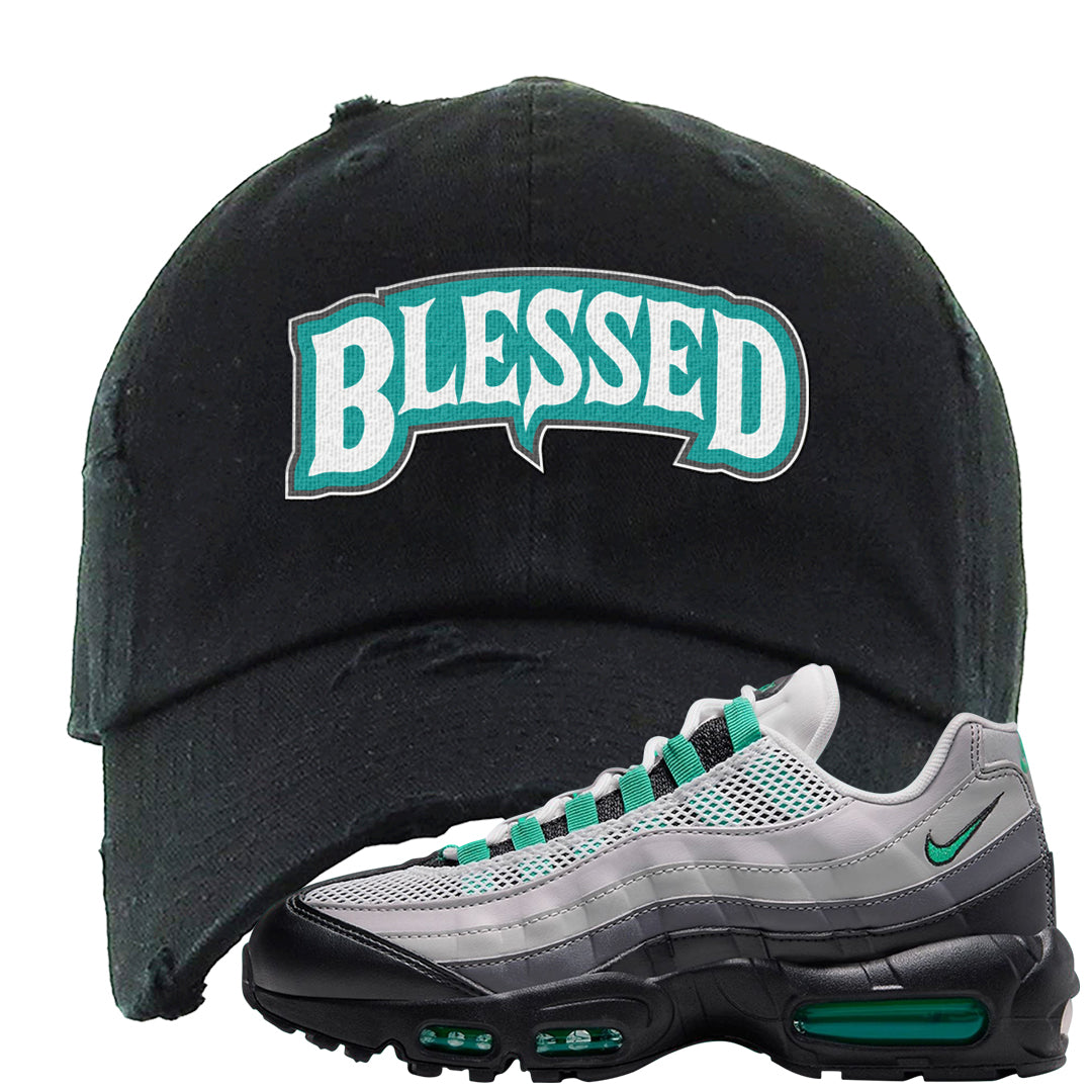 Stadium Green 95s Distressed Dad Hat | Blessed Arch, Black