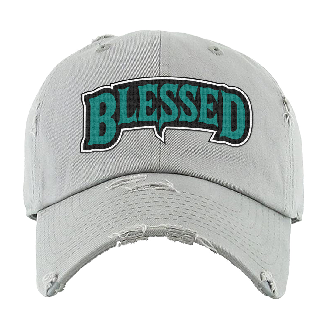Stadium Green 95s Distressed Dad Hat | Blessed Arch, Light Gray