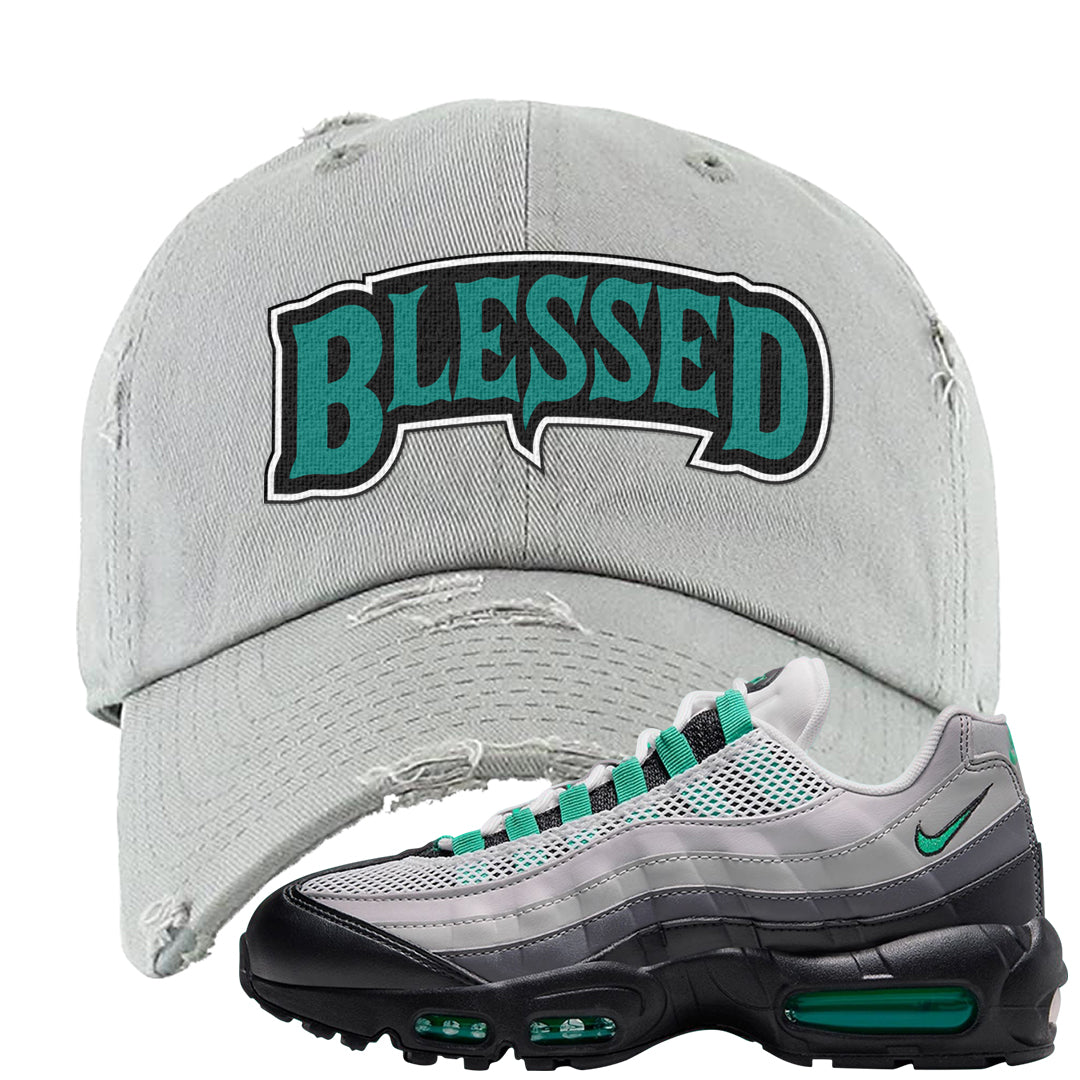 Stadium Green 95s Distressed Dad Hat | Blessed Arch, Light Gray