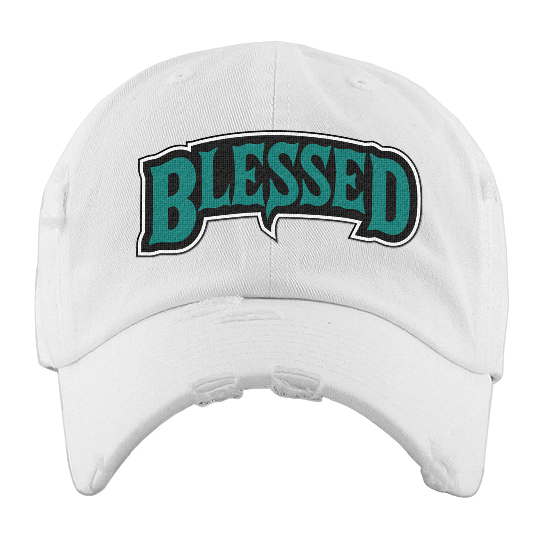 Stadium Green 95s Distressed Dad Hat | Blessed Arch, White