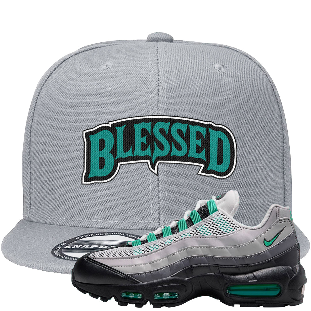 Stadium Green 95s Snapback Hat | Blessed Arch, Light Gray