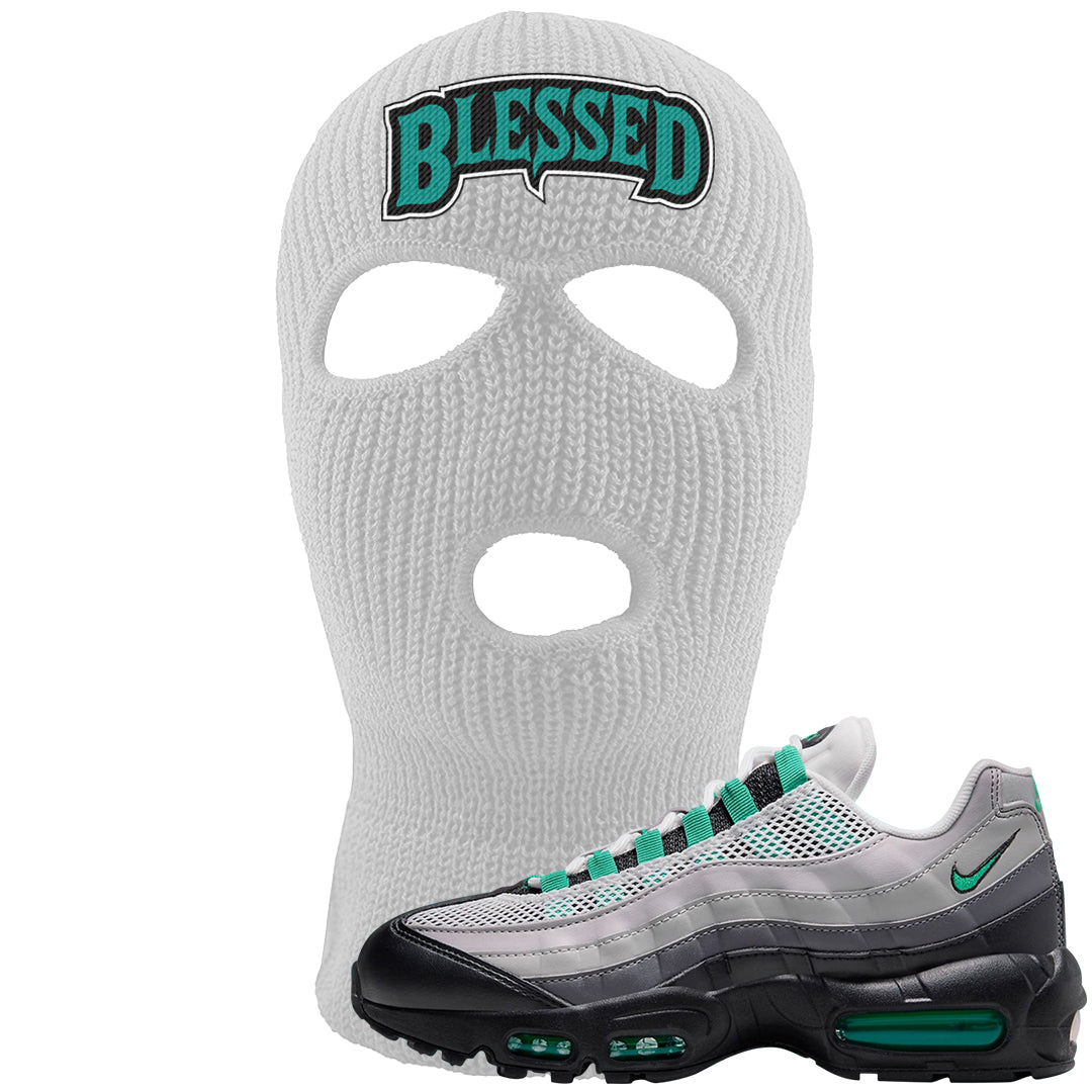 Stadium Green 95s Ski Mask | Blessed Arch, White